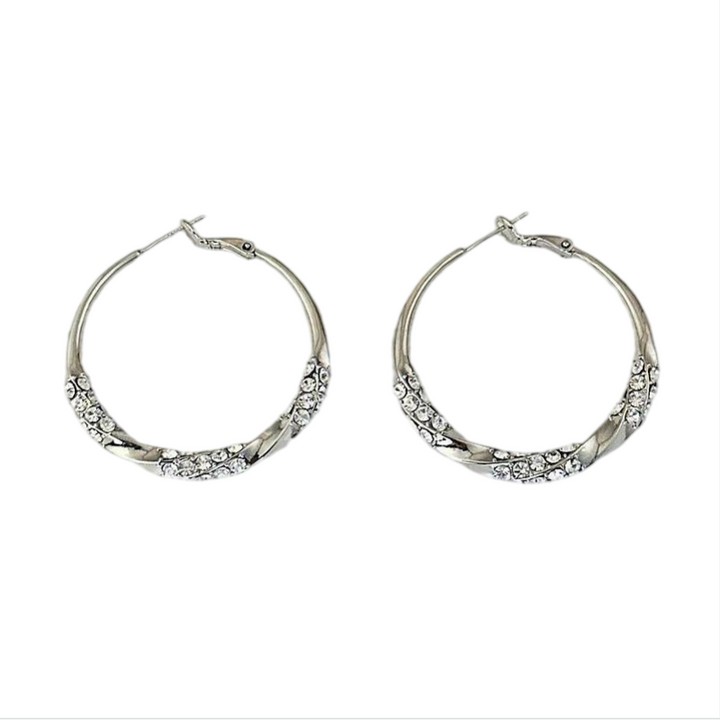 Silver Diamond Hoop Earrings Women Twisted Big Circle Sparkling Dazzling Jewelry Gift