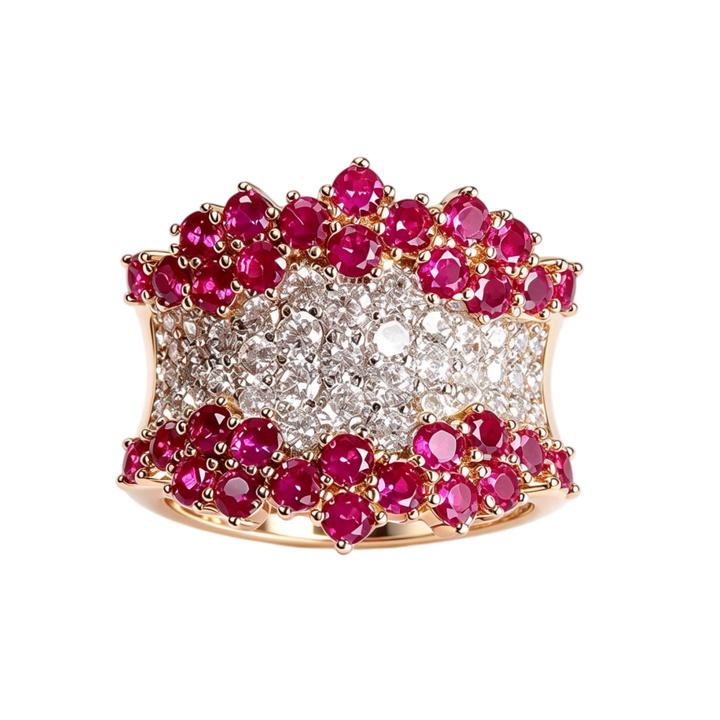 Pave Diamond Ring Women Colorful Gem Wide Band Gold Sparkling Luxury Jewelry Gift