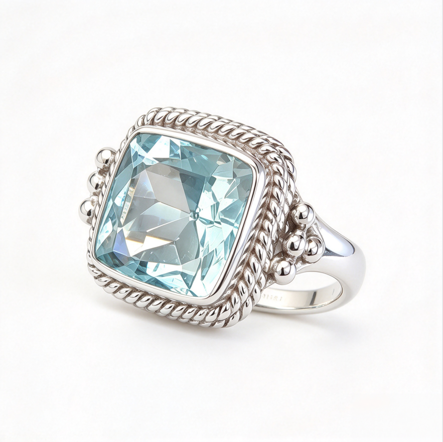 Vintage Square Gemstone Jewelry Ring For Women Inlaid Diamond Handmade Statement Ring