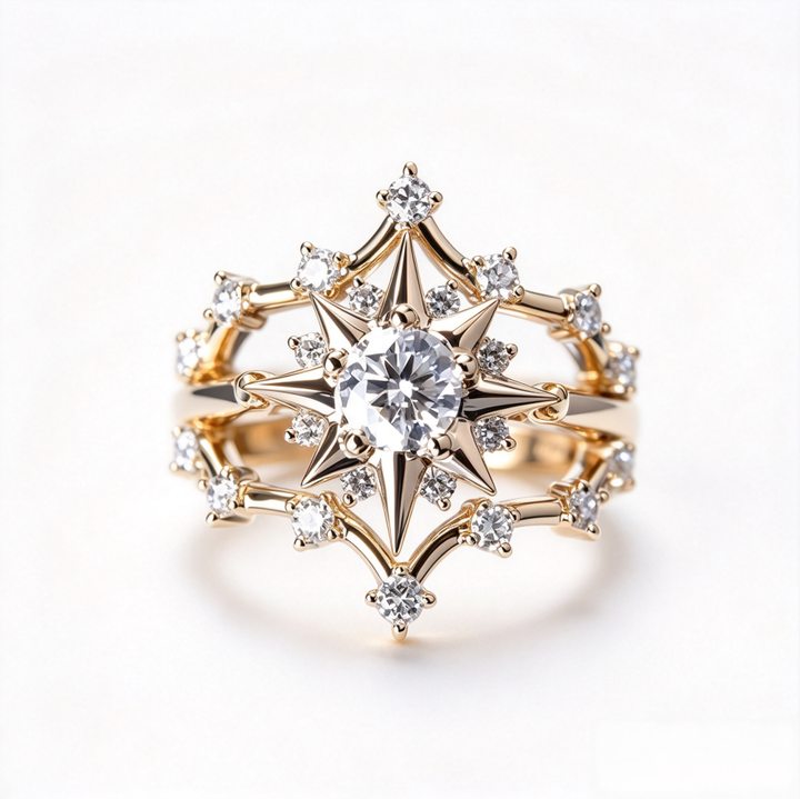 Star Shape Statement Jewelry Ring Elegant Multi Layer Ring For Women Wedding Promise Ring