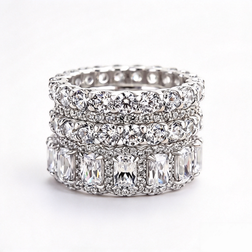 Stackable Full Eternity Band Jewelry Ring Multi Layer Sparkling Diamond Statement Wedding Stack Ring