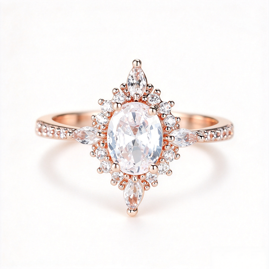 Vintage Oval Gemstone Halo Jewelry Ring Elegant Stackable Statement Ring For Women Engagement Wedding Gift