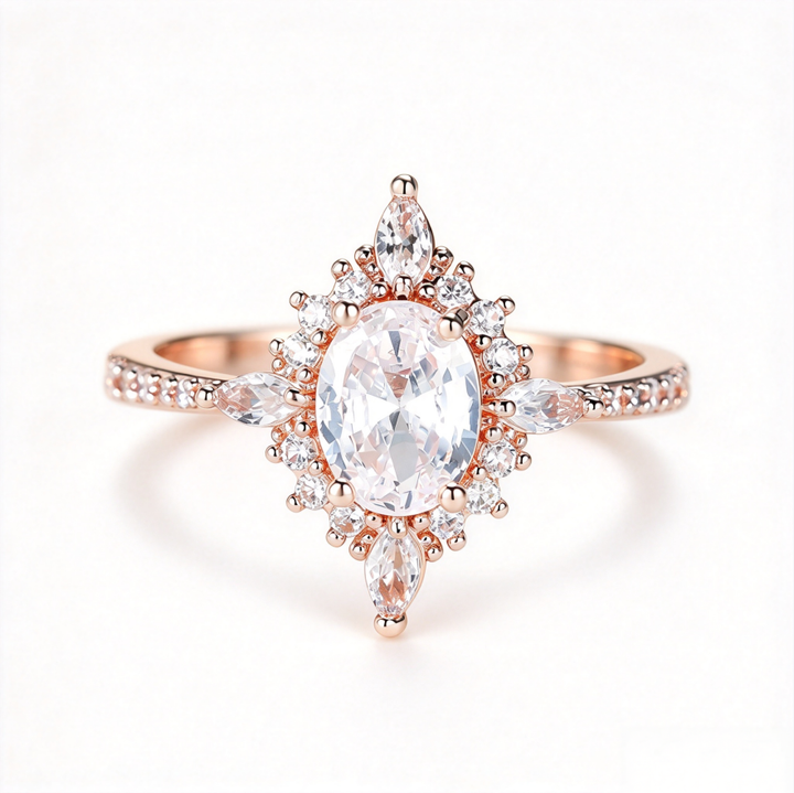 Vintage Oval Gemstone Halo Jewelry Ring Elegant Stackable Statement Ring For Women Engagement Wedding Gift