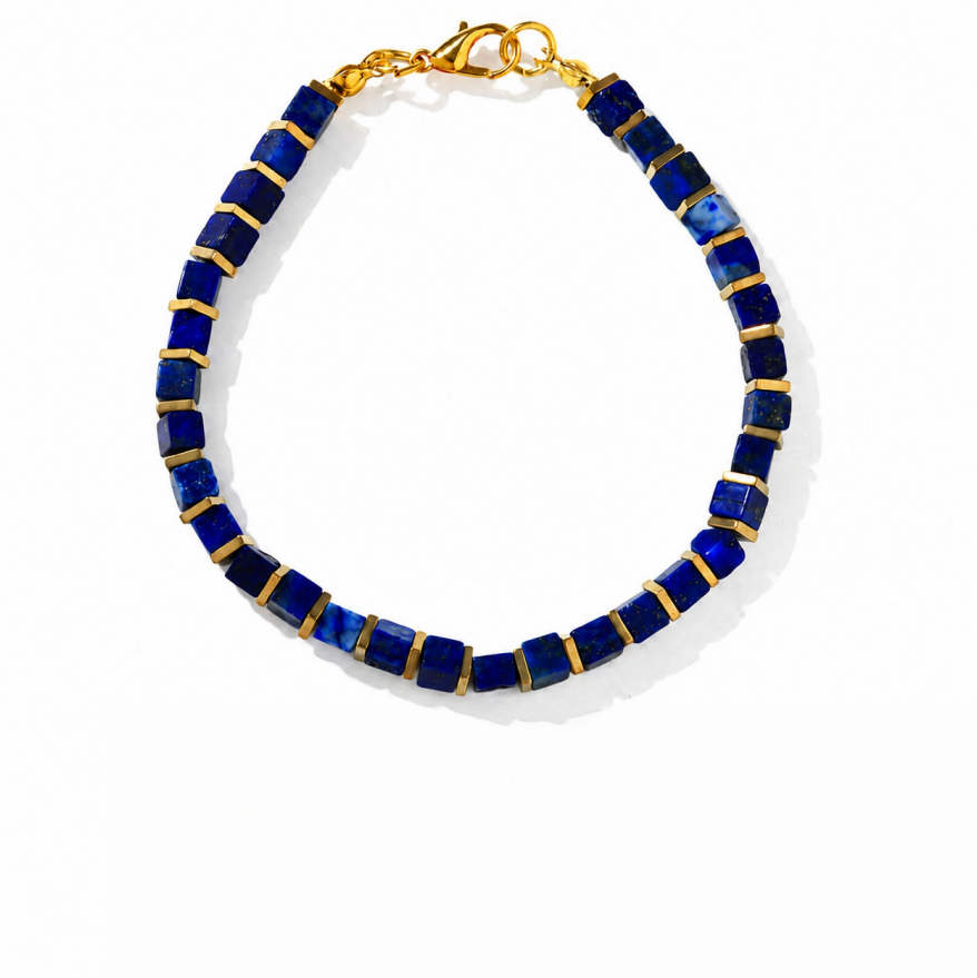 Vintage Square Natural Stone Beaded Bracelet Stackable Handmade Wrist Jewelry For Men Women