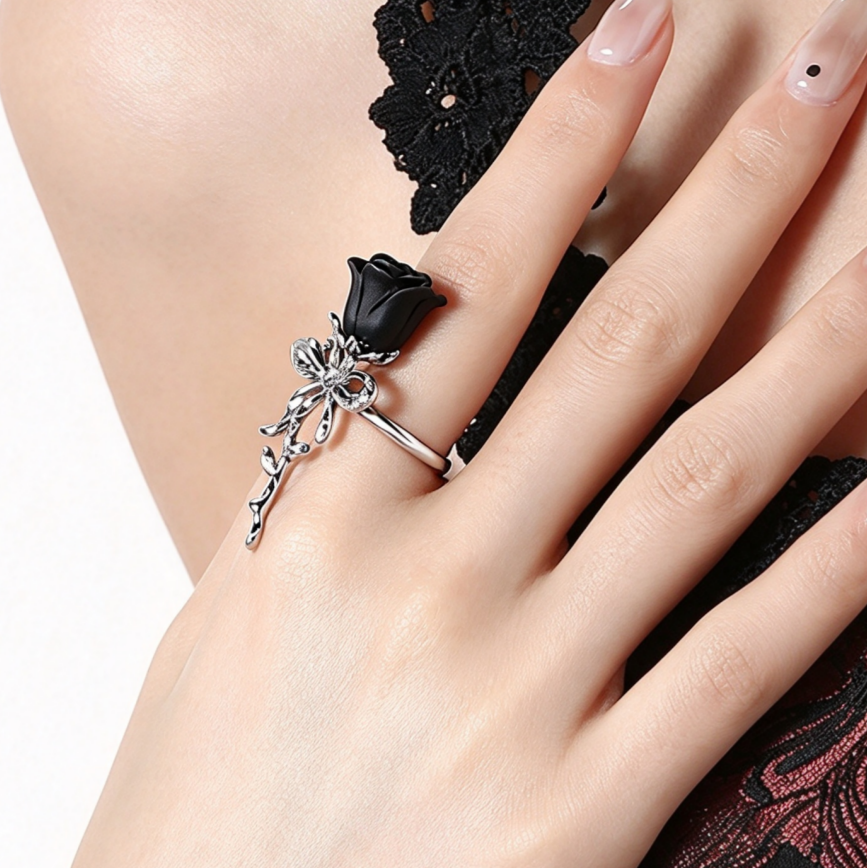 Rose Bowknot Open Ring Vintage Romantic Statement Jewelry For Women