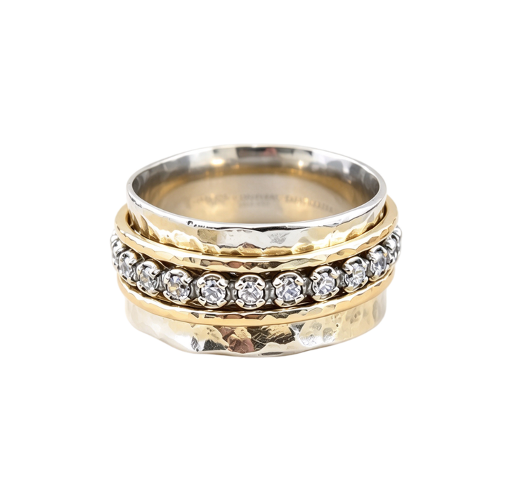 Two Tone Hammered Stacked Band Ring Handcrafted Layered Statement Jewelry For Women