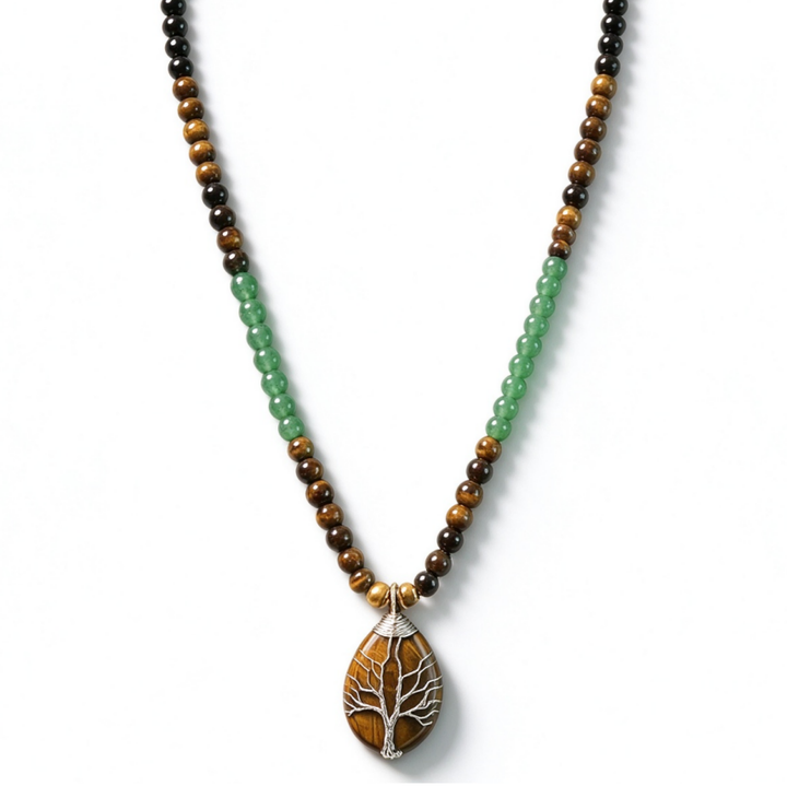 Tree Of Life Natural Gemstone Beaded Necklace Unisex Wealth Prosperity Statement Jewelry