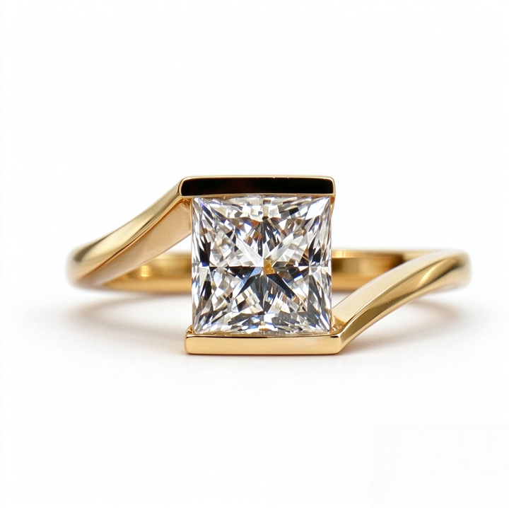Princess Cut Diamond V-Shaped Split Shank Adjustable Ring Luxury Women Jewelry