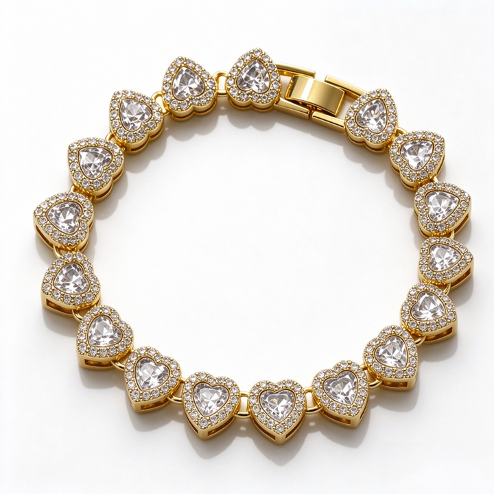 Heart Shape Diamond Bracelet Bangle Set Solid Silver With 18K Gold Finish Stackable Women Jewelry