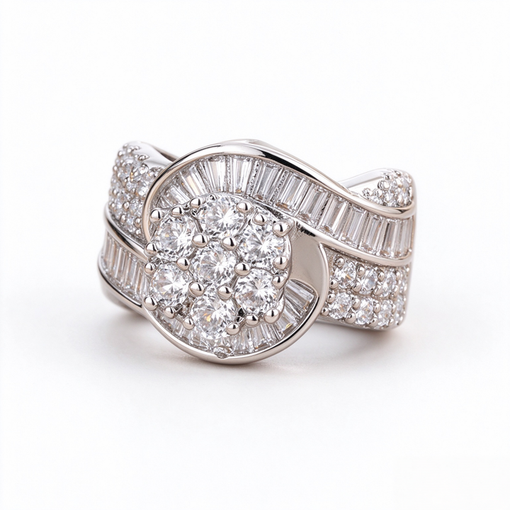 Twist Cluster Diamond Statement Ring For Women Wedding Engagement Party Luxury Cocktail Jewelry