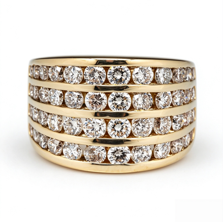 Multi Row Channel Set Diamond Wide Band Ring For Men Women Wedding Statement Cocktail Jewelry