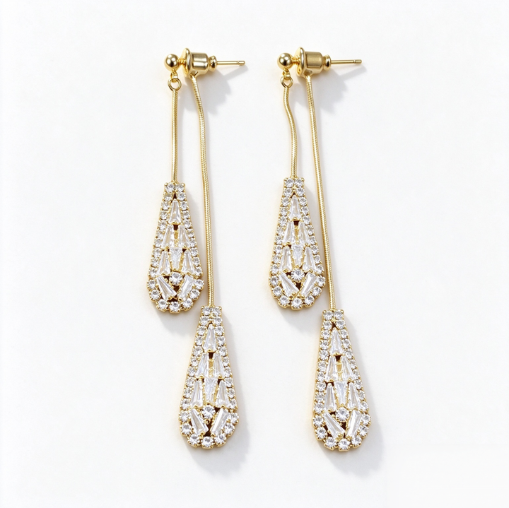 Long Tassel Teardrop Diamond Drop Earrings For Women Wedding Bridal Evening Party Statement Jewelry