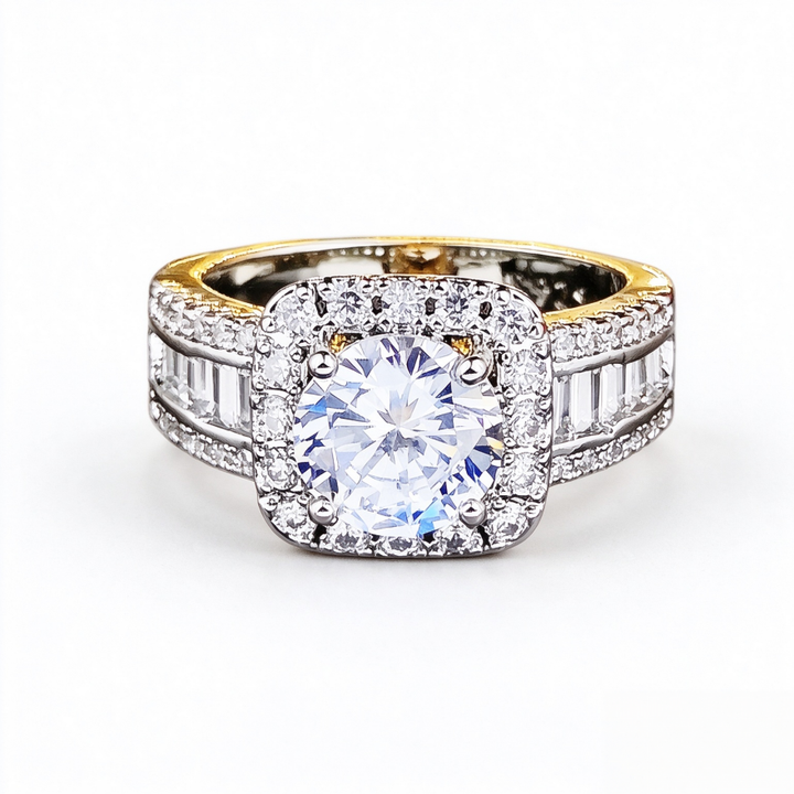 Round Cut Diamond Square Halo Engagement Ring Women Statement Wedding Promise Band Anniversary Fashion Jewelry