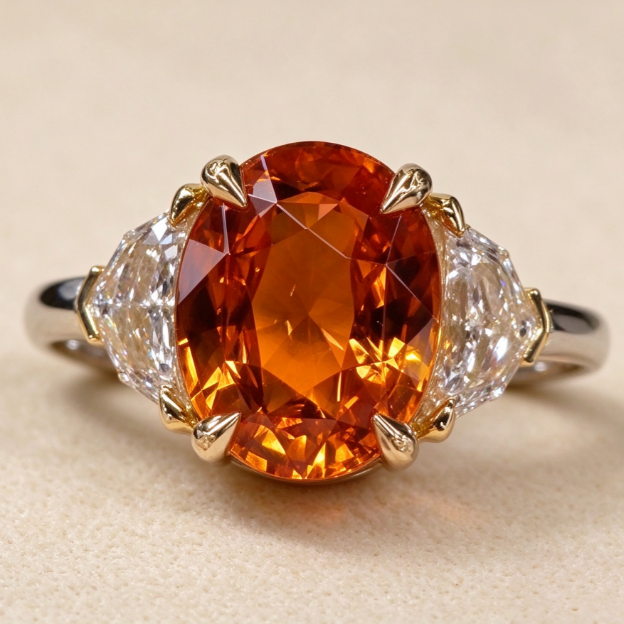 Oval Cut Orange Diamond Ring Women Three Stone Statement Ring Luxury Solitaire Engagement Anniversary Party Jewelry