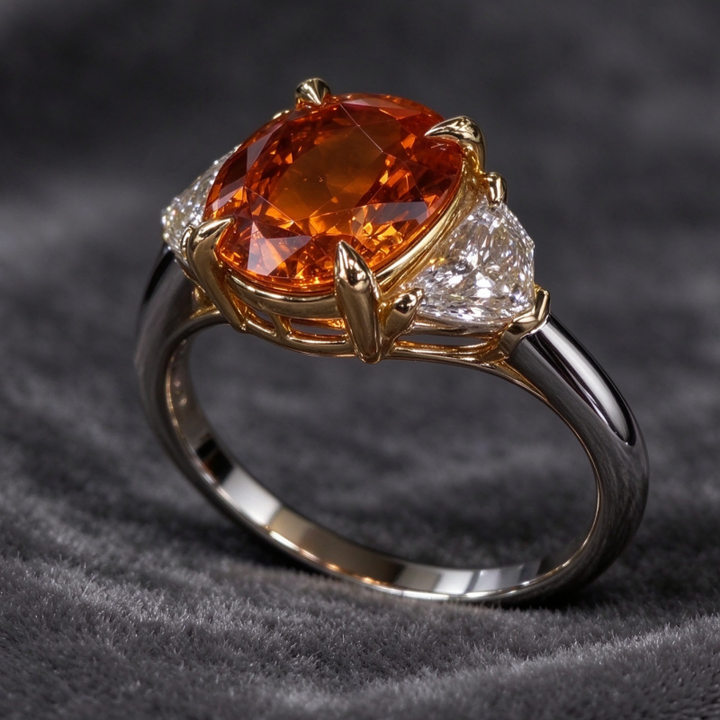 Oval Cut Orange Diamond Ring Women Three Stone Statement Ring Luxury Solitaire Engagement Anniversary Party Jewelry