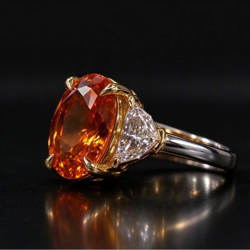 Oval Cut Orange Diamond Ring Women Three Stone Statement Ring Luxury Solitaire Engagement Anniversary Party Jewelry