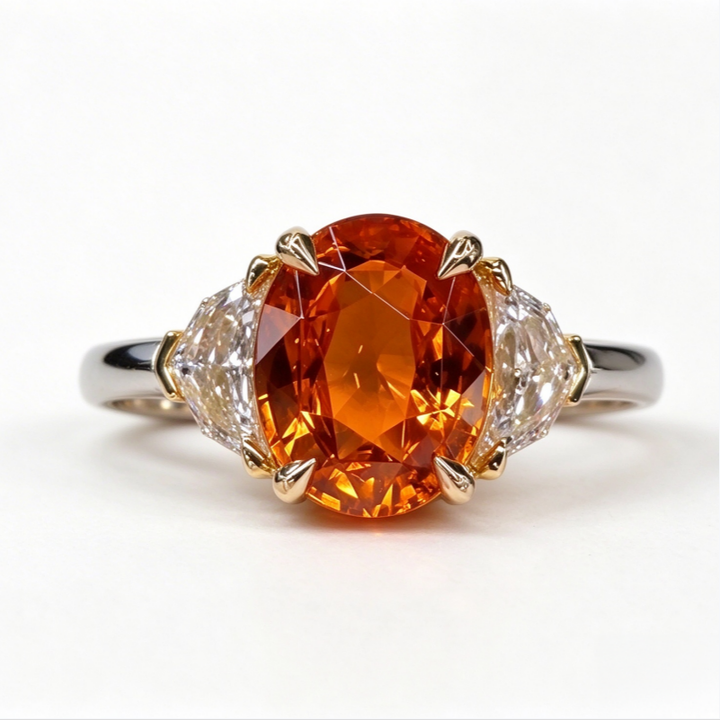 Oval Cut Orange Diamond Ring Women Three Stone Statement Ring Luxury Solitaire Engagement Anniversary Party Jewelry