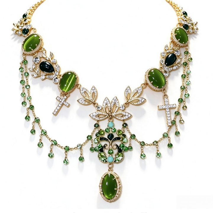 Louvre Inspired Beaded Diamond Statement Necklace Women Vintage Royal Luxury Old Money Style Choker Clavicle Chain Evening Party Fashion Jewelry Gift