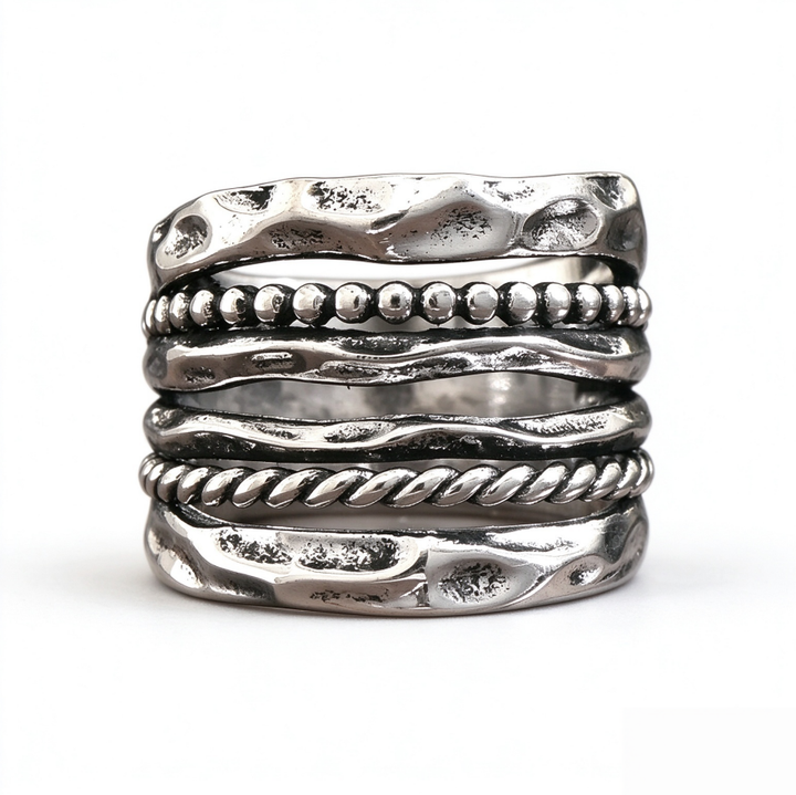 Vintage Hammered Multi Layer Band Ring Retro Stackable Statement Ring For Men Women Gothic Wide Band Jewelry