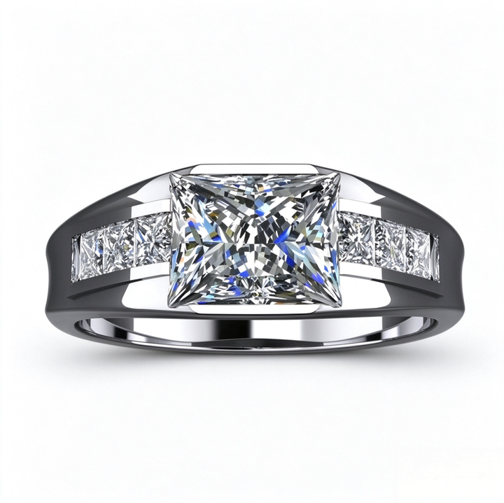 Princess Cut Diamond Ring Wide Band Statement Ring Engagement Promise Wedding Band Unisex Classic Luxury Jewelry