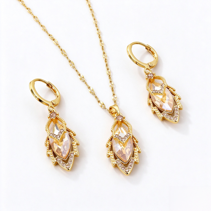 Marquise Diamond Pendant Jewelry Set Vintage Drop Earring And Necklace Bridal Statement Jewelry