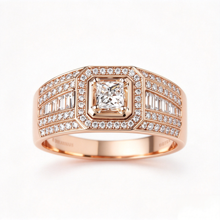 Princess Cut Diamond Wide Band Halo Statement Wedding Bridal Men Jewelry Adjustable Ring