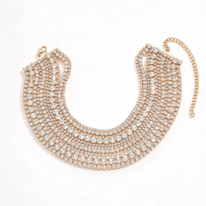 Multi Layer Rhinestone Choker Sparkling Statement Collar Necklace Glamour Evening Neck Jewelry Bold Party Wedding Bridal Neckpiece For Women