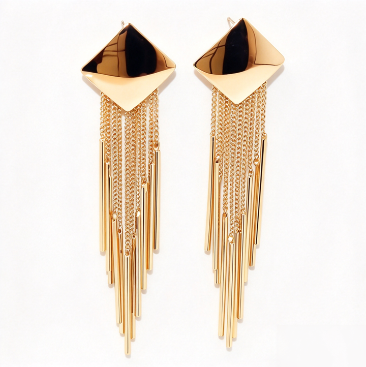 Square Geometric Long Tassel Drop Earrings Statement Fringe Dangle Earrings Glam Evening Party Wedding Fashion Jewelry For Women