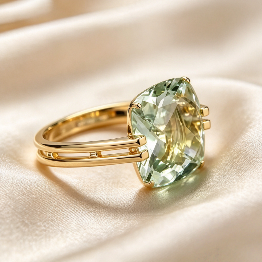 Cushion Cut Gemstone Statement Ring Split Double Band Minimalist Modern Cocktail Ring For Women