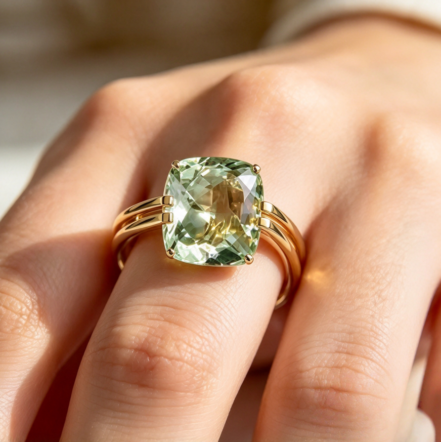 Cushion Cut Gemstone Statement Ring Split Double Band Minimalist Modern Cocktail Ring For Women