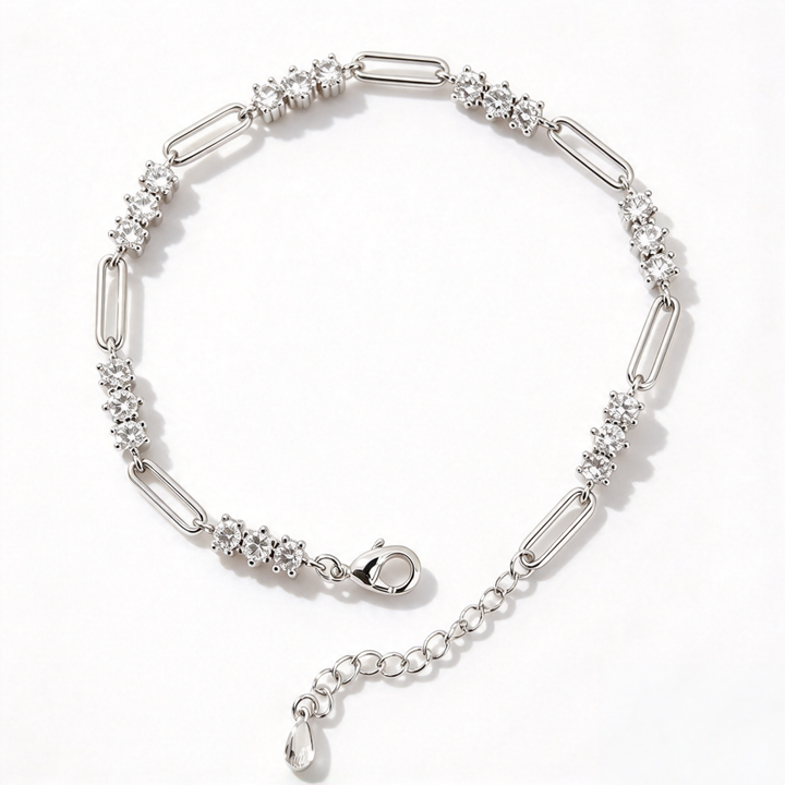 Dainty Paperclip Chain Diamond Tennis Bracelet Minimalist Delicate Adjustable Stackable Wrist Jewelry For Women