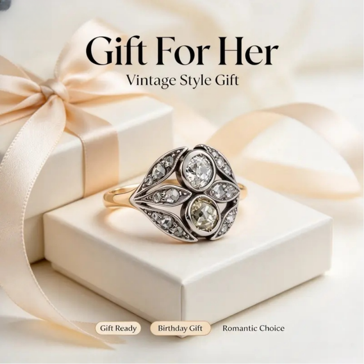 Vintage Art Deco Two Tone Statement Ring Leaf Shape Cluster Cocktail Ring For Wedding Party Gift
