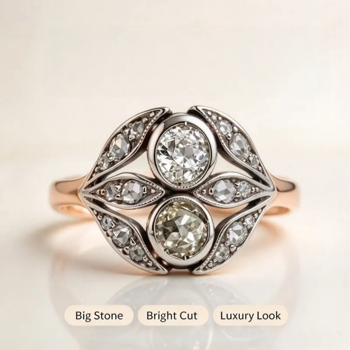 Vintage Art Deco Two Tone Statement Ring Leaf Shape Cluster Cocktail Ring For Wedding Party Gift