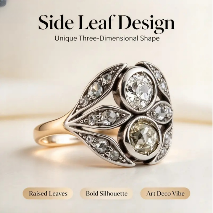 Vintage Art Deco Two Tone Statement Ring Leaf Shape Cluster Cocktail Ring For Wedding Party Gift