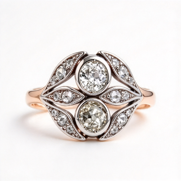 Vintage Art Deco Two Tone Statement Ring Leaf Shape Cluster Cocktail Ring For Wedding Party Gift
