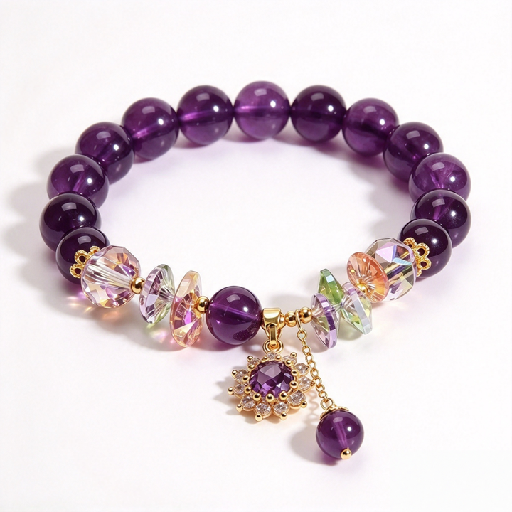 Purple Crystal Beaded Bracelet Teardrop Charm Dainty Stackable Bracelet Colorful Faceted Crystal Handmade Statement Bracelet Boho Elegant Fashion Jewelry For Women Gift