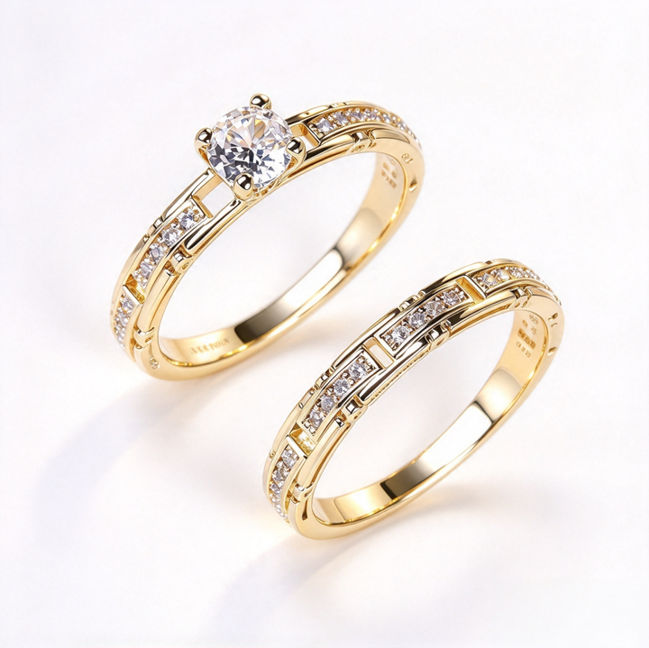 Women 2 Piece Stackable Ring Set Solitaire Statement Band Hollow Cutout Wedding Stack Ring Bridal Promise Anniversary Jewelry Gift