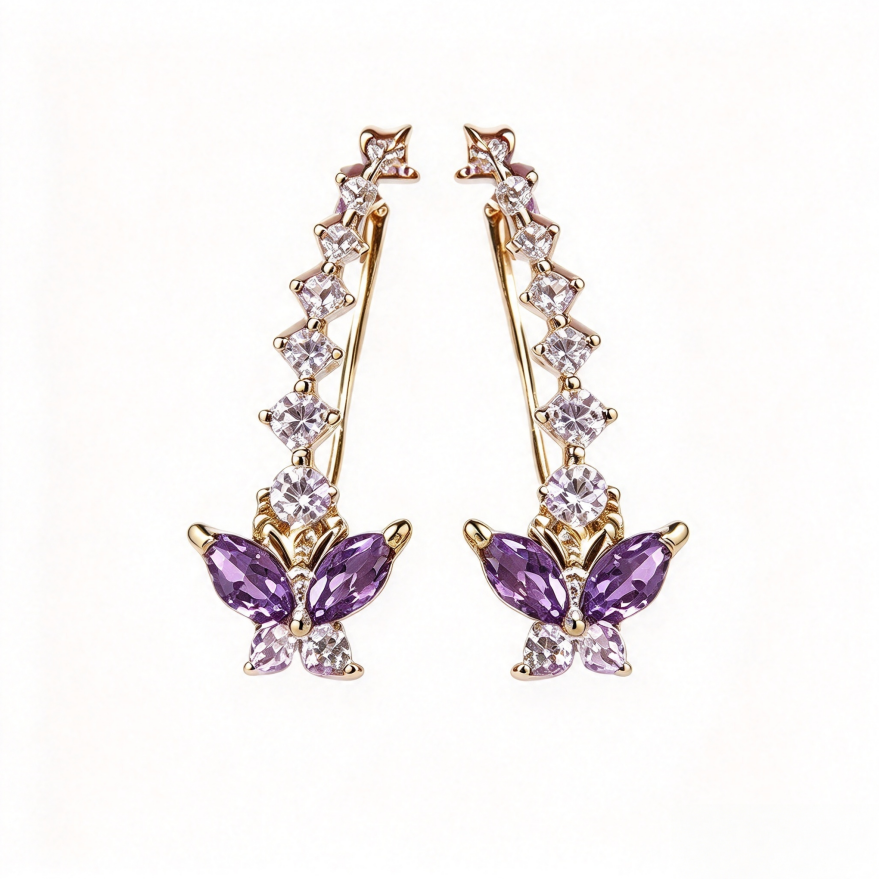 Women Butterfly Crawler Earrings Linear Climber Ear Cuff Sparkling Stone Dainty Statement Wedding Bridal Party Fashion Jewelry Gift