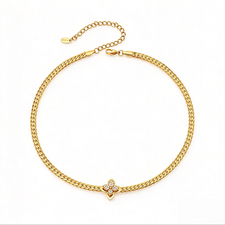 Four Leaf Clover Cuban Link Necklace Bracelet Set Dainty Inlaid Diamond Stackable Jewelry Timeless Elegant Statement Gift For Women