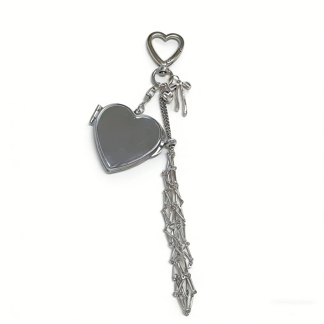 Lipstick Holder Keychain with Mini Mirror Heart Star Bag Charm