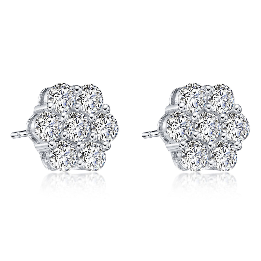Cluster Diamond Stud Earrings Sterling Silver Floral Earrings