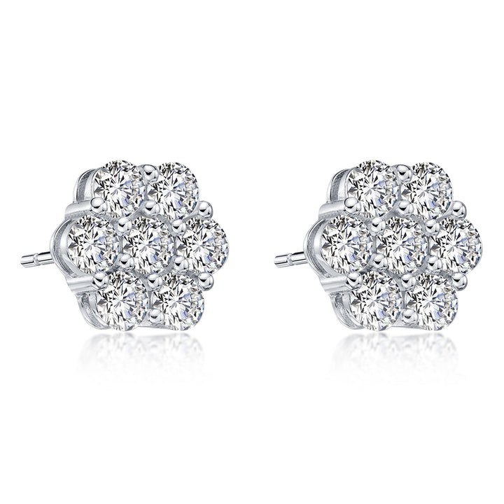 Cluster Diamond Stud Earrings Sterling Silver Floral Earrings