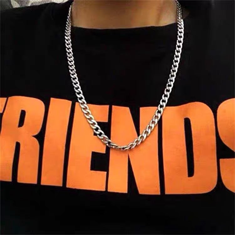 Titanium Steel Cuban Link Chain Necklace - Single Color Minimalist Hip-Hop Style for Men & Women
