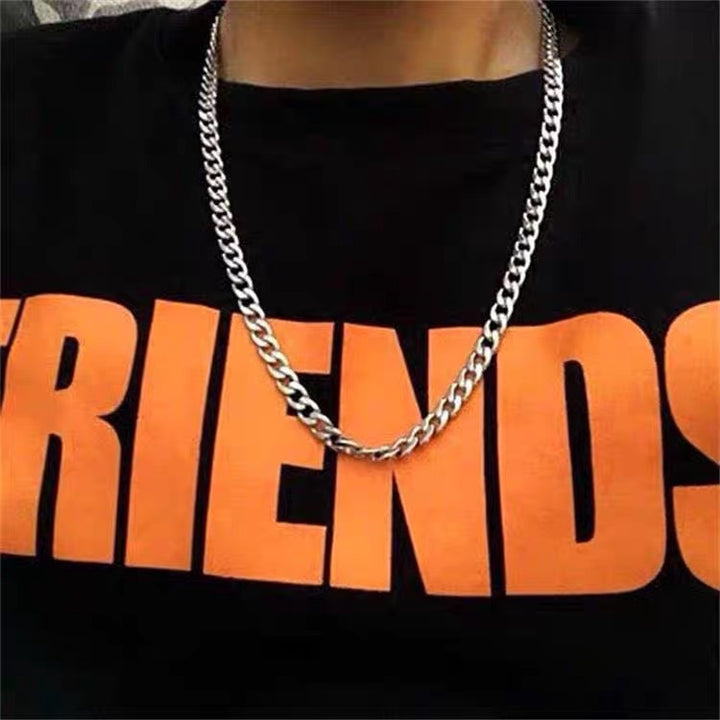 Titanium Steel Cuban Link Chain Necklace - Single Color Minimalist Hip-Hop Style for Men & Women