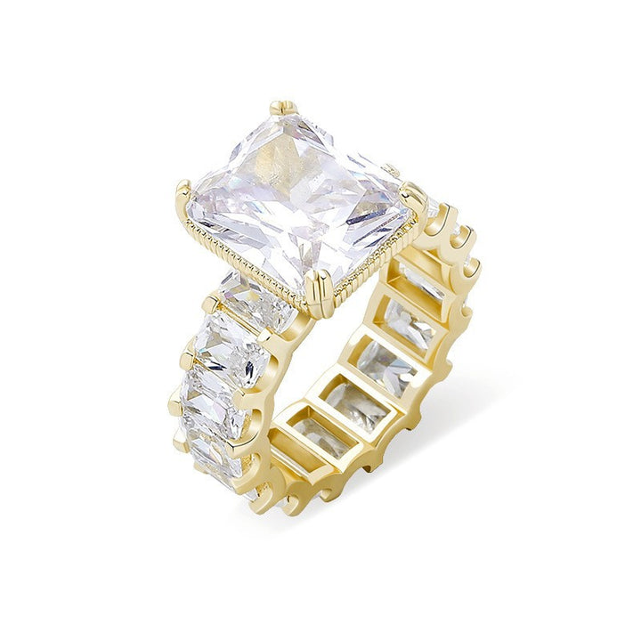 Emerald Cut Statement Diamond Ring S925 Sterling Silver Eternity Band Ring