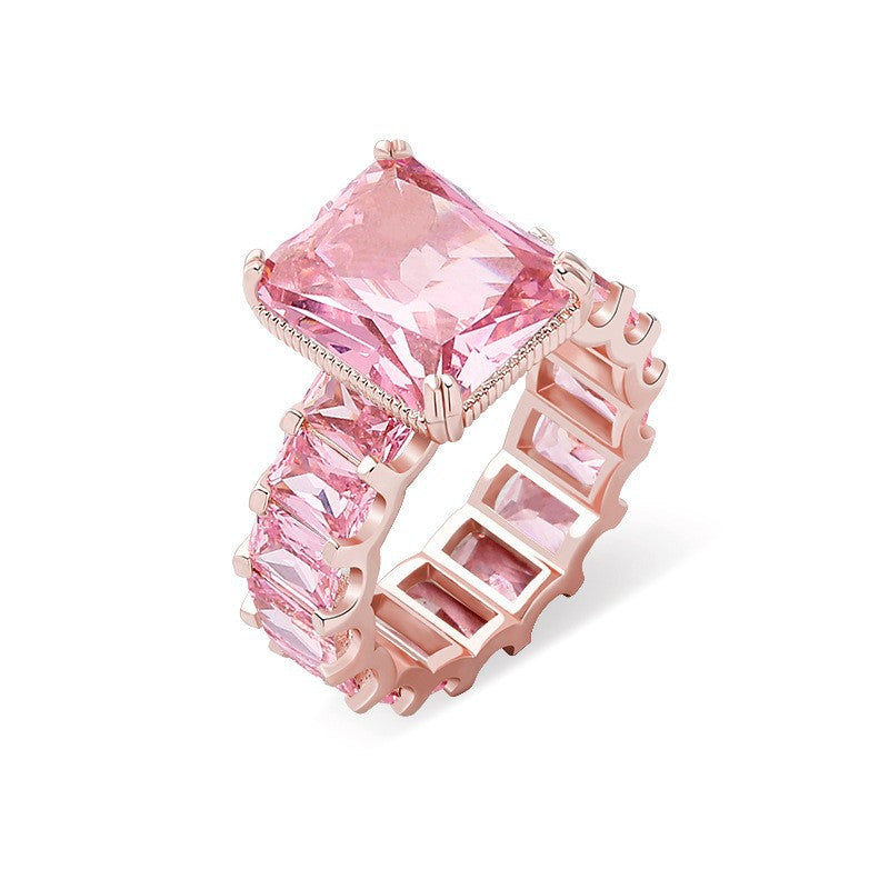 Emerald Cut Statement Diamond Ring S925 Sterling Silver Eternity Band Ring