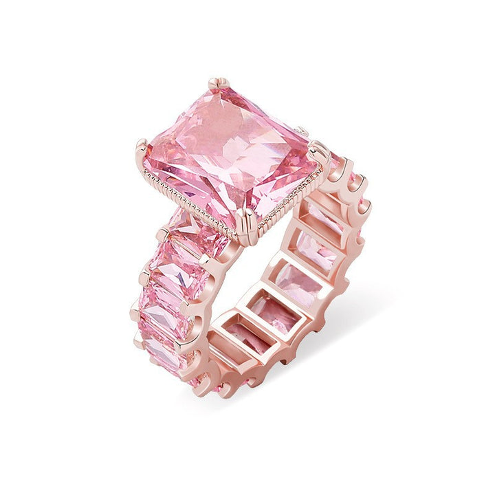 Emerald Cut Statement Diamond Ring S925 Sterling Silver Eternity Band Ring