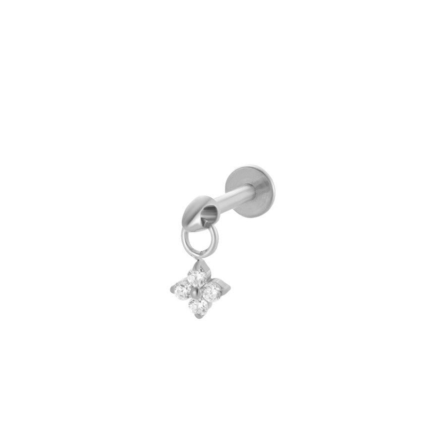 Clover Dangle Labret Earring Diamond Flower Cartilage Tragus Stud Jewelry