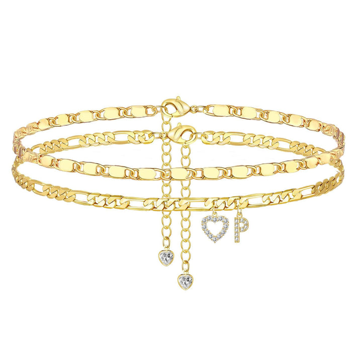 Layered Initial Heart Bracelet & Anklet Set 26 Letters Customizable Beach Jewelry for Women