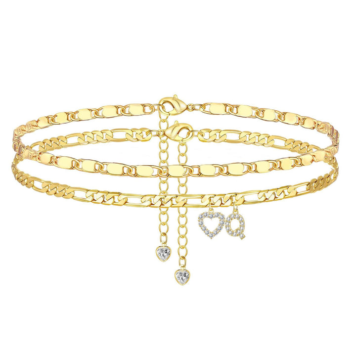 Layered Initial Heart Bracelet & Anklet Set 26 Letters Customizable Beach Jewelry for Women